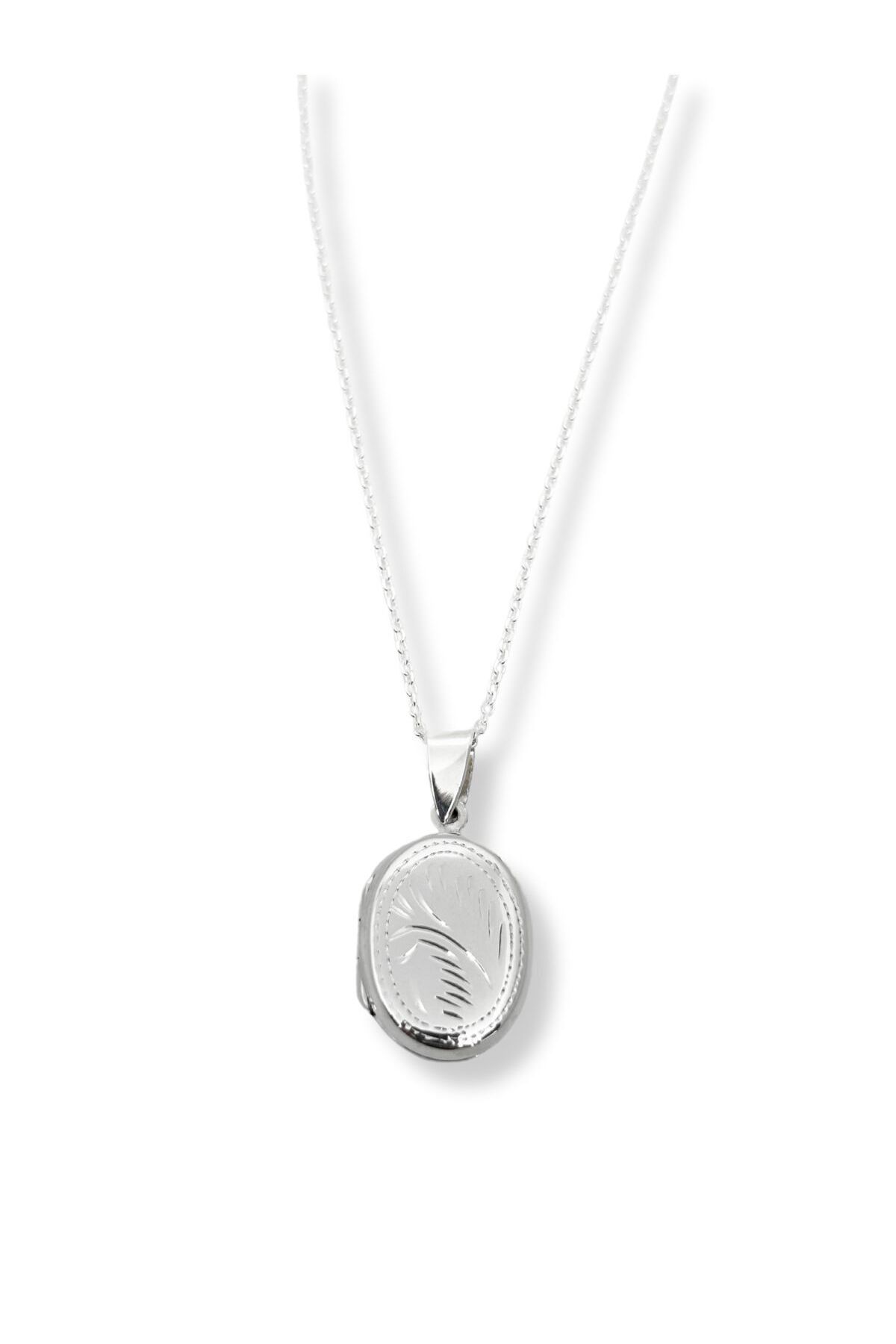 oya silver Mini Gümüş Oval Kapaklı İşlemeli Fotoğraflık Kolye