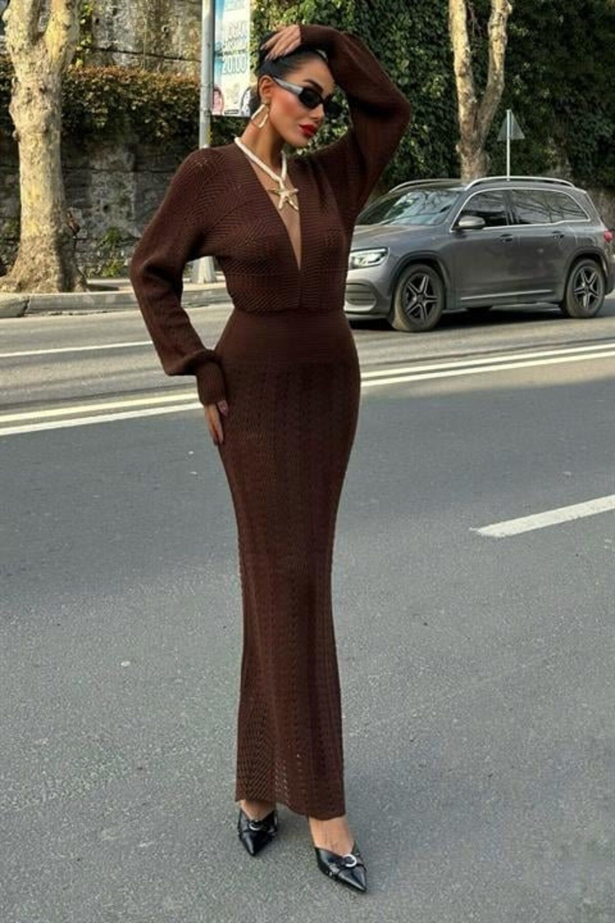 ARUZ MODA Laura Derin Dekolte Kroşe Elbise 2712-0025