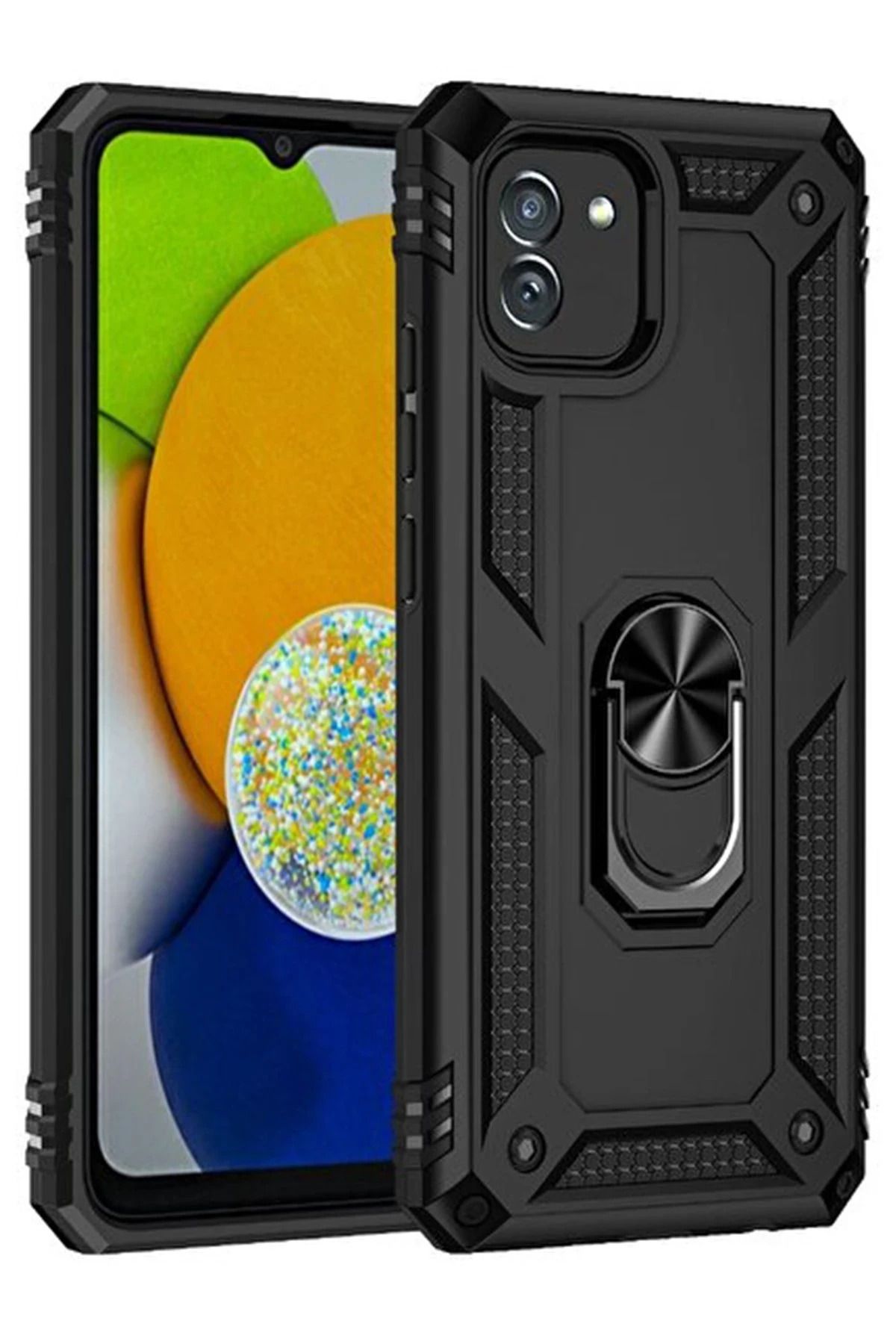 NewFace Samsung Galaxy A03 Kılıf Sofya Yüzüklü Silikon Kapak - Siyah BSTMY