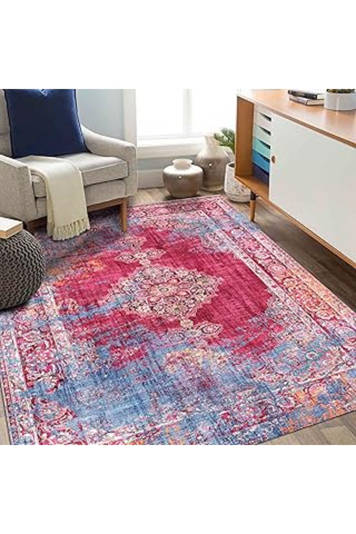 robotrend Latte Dizayn Fanayit Desenli Pamuk Tabanlı Yıkanabilen Kaydırmaz Antibakteriyel Salon Halısı 120X18