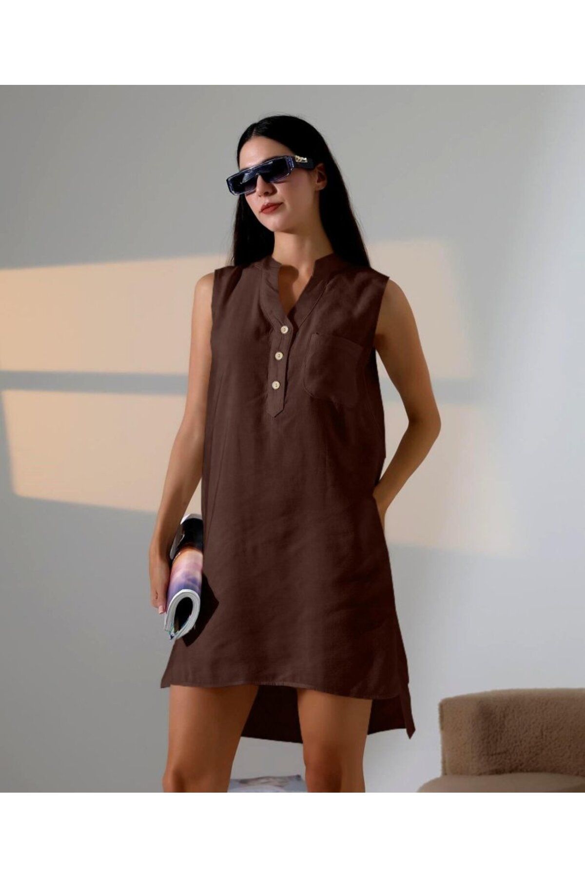 ARUZ MODA Düğme Detaylı Mini Elbise