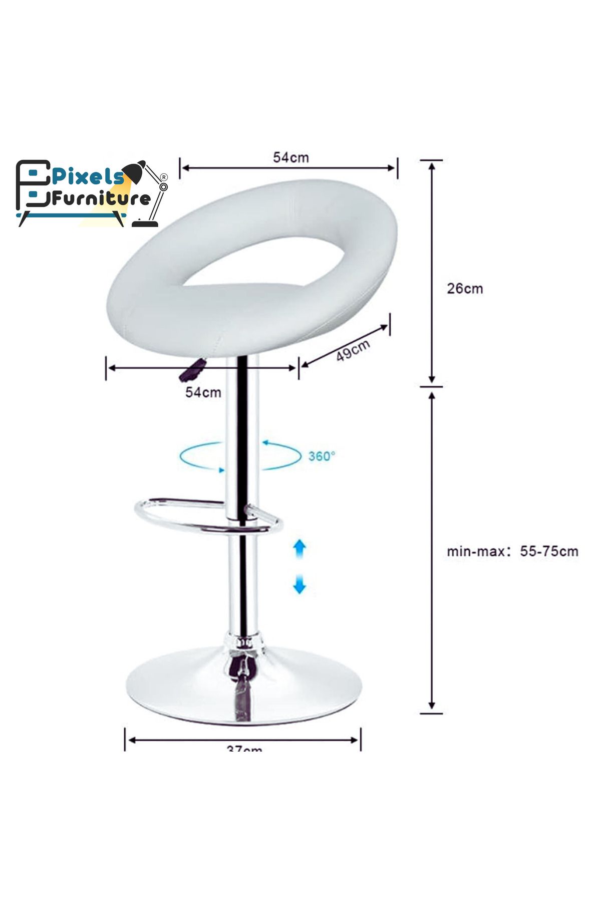 PixelsFurniture-Set of 2 Pixel Furniture Bar Stools Adjustable Modern Design Swivel Leather Backrest Footrest 8