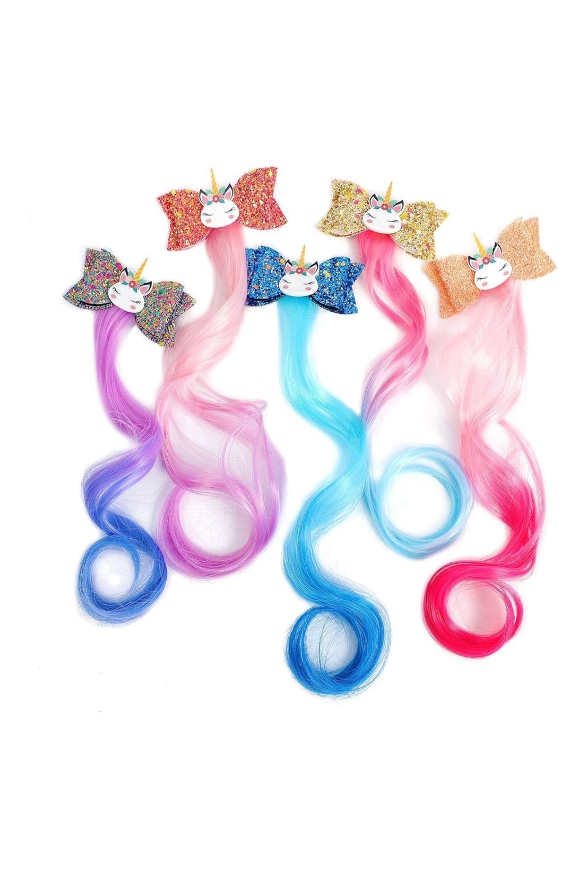 anielababy Kız çocuk Unicorn Figürlü Parıltılı Fiyonk Modelli Renkli Saçlı Pens Toka