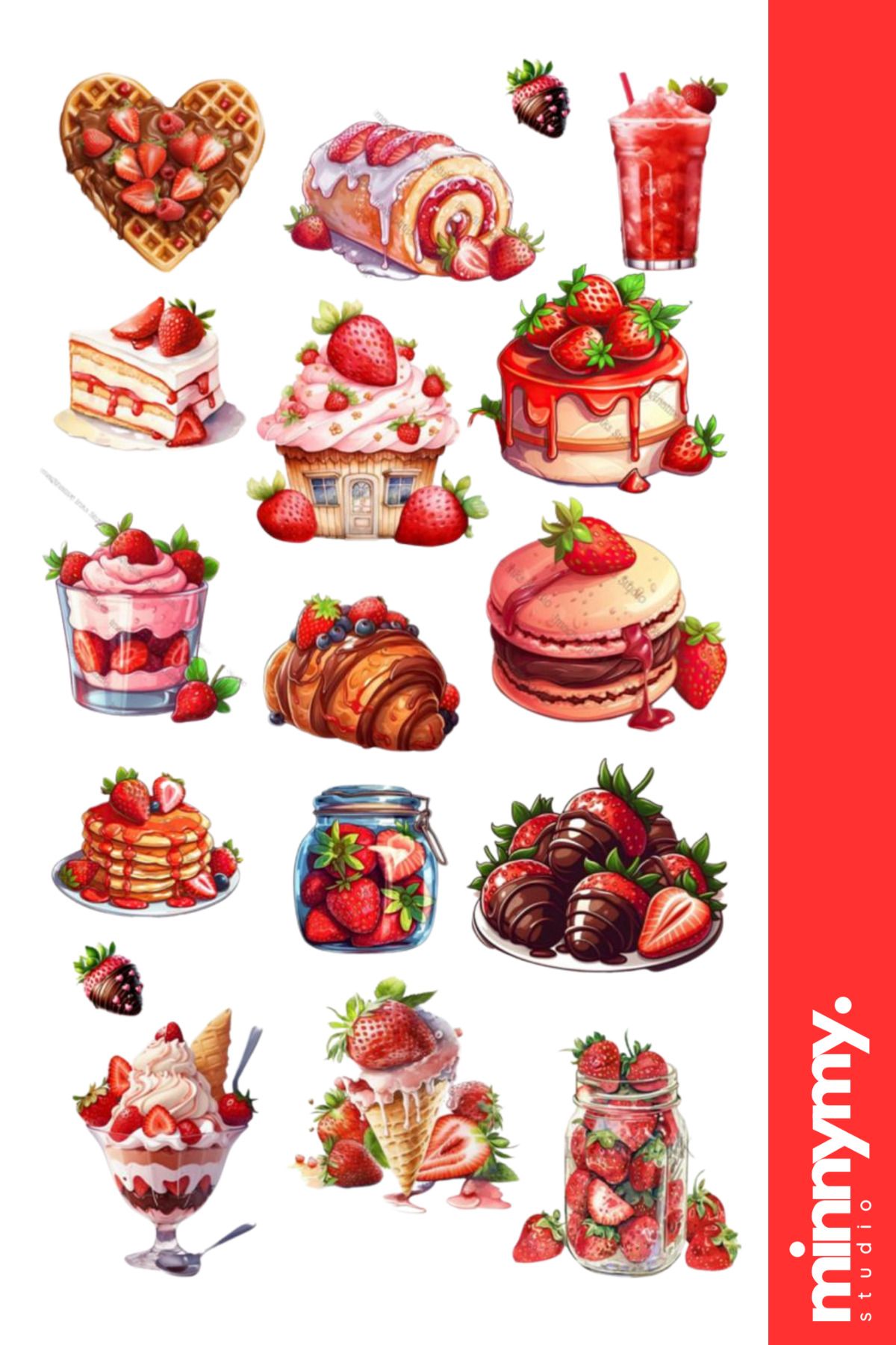Minnymy Strawbery Collection Vintage Sticker, Çıkartma, Ajanda, Günlük, Bullet Journal , Scrapbook