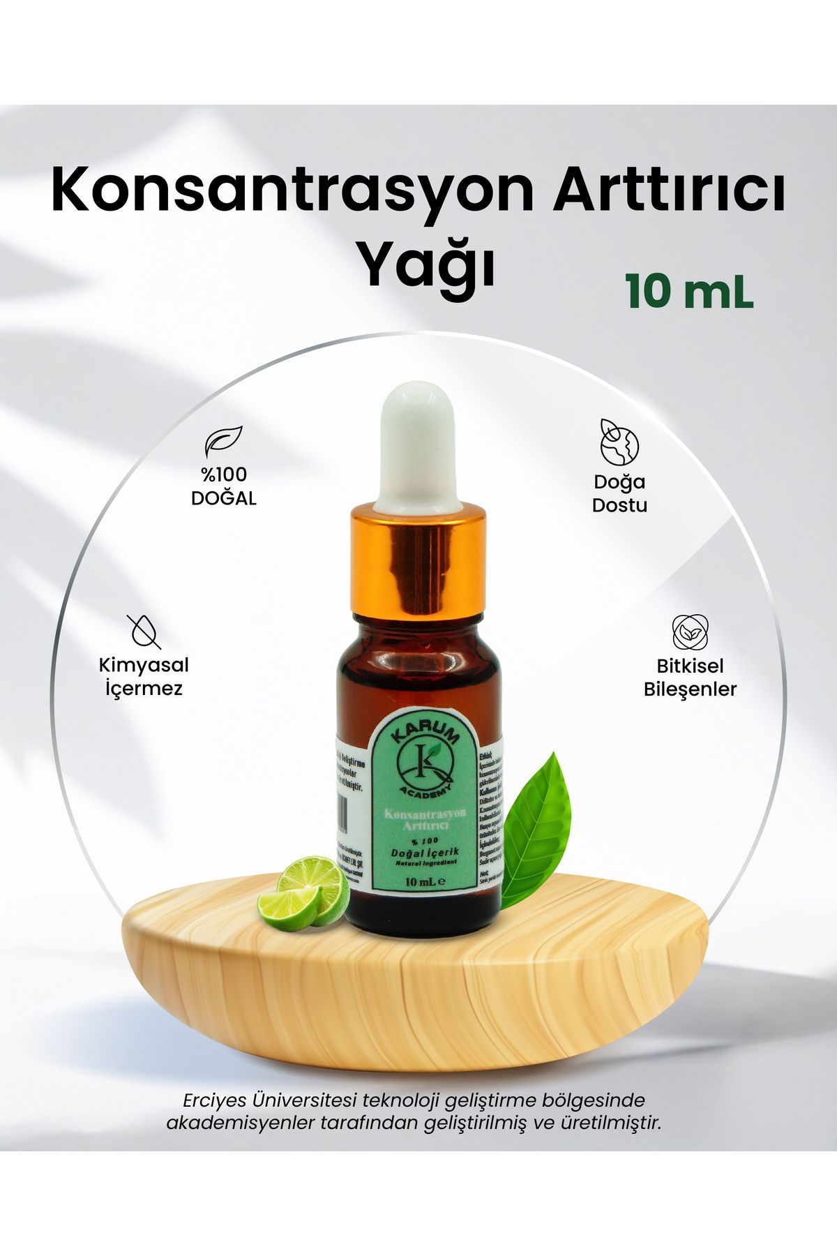 karum academy Aromaterapi-Sinerji %100 Doğal Cam Damlalıklı Konsantrasyon Artırıcı Buhurdanlık ve Difüzör 10ml