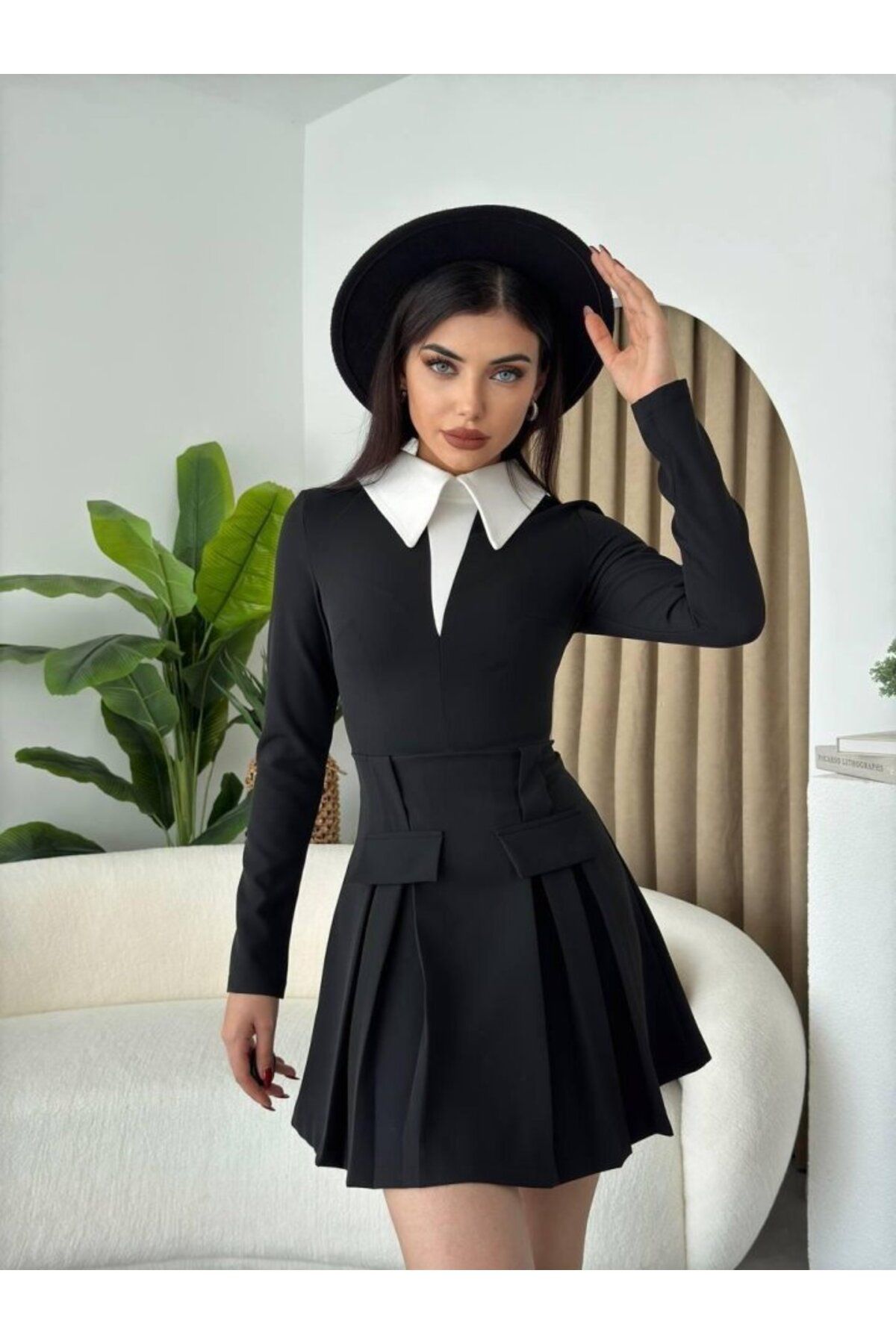 ARUZ MODA Sisam Cep Detay Mini Elbise
