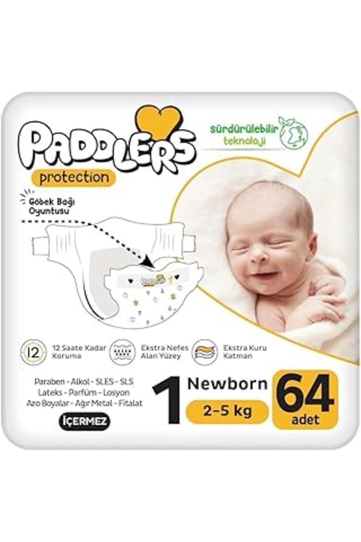 Mu Art Ahşap Paddlers Protection Bebek Bezi 1 Numara Yenidoğan 64 Adet (2-5 KG) Jumbo Paket