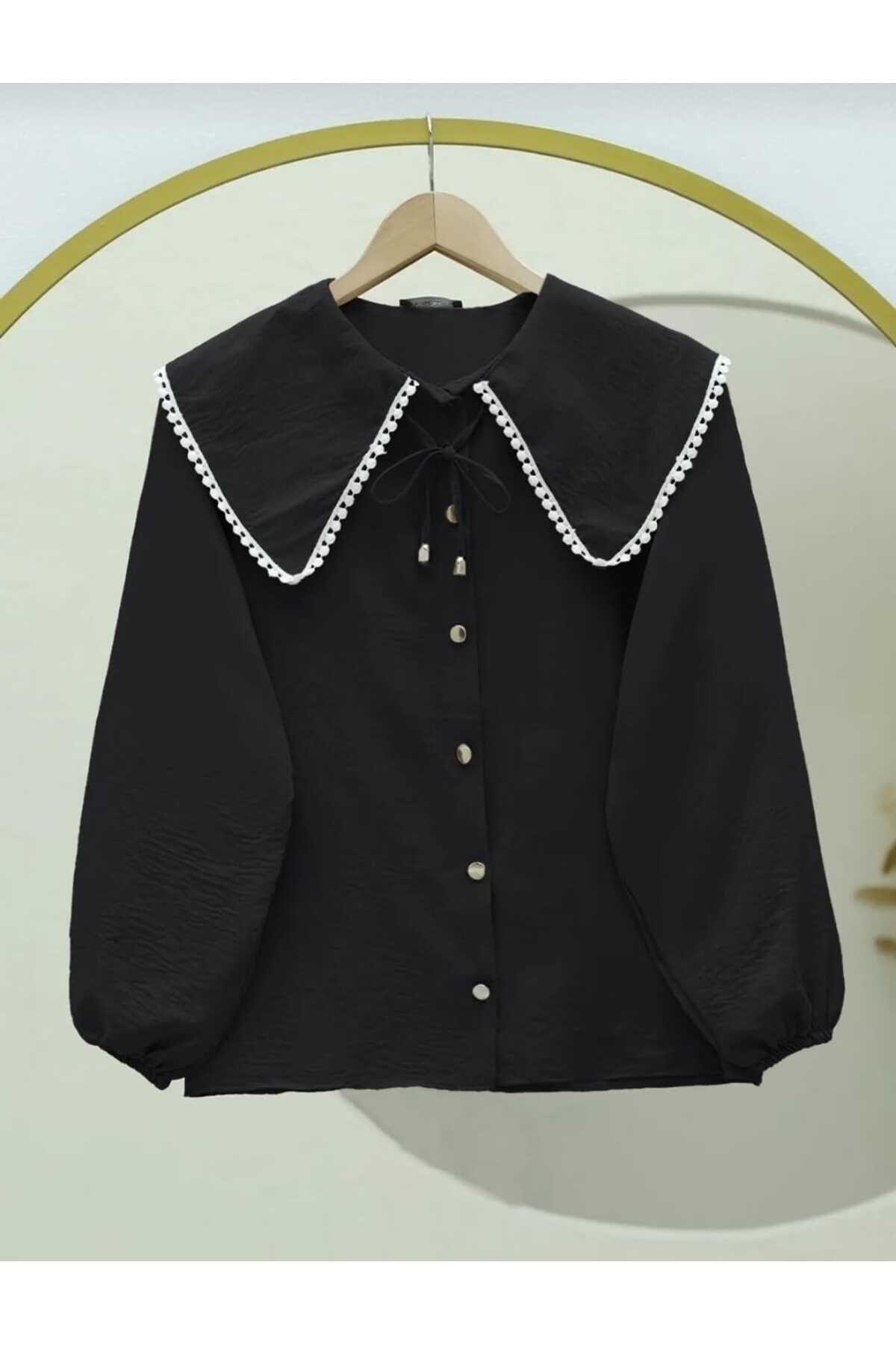 MODA VEDAT Kadın Güpürlü Yaka Kısa Gömlek 00265
