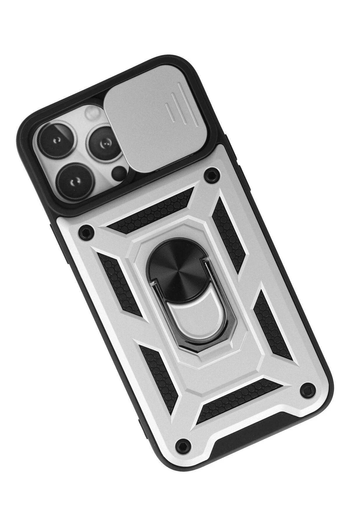 NewFace iPhone 13 Pro Kılıf Pars Lens Yüzüklü Silikon - Gümüş BSTMY