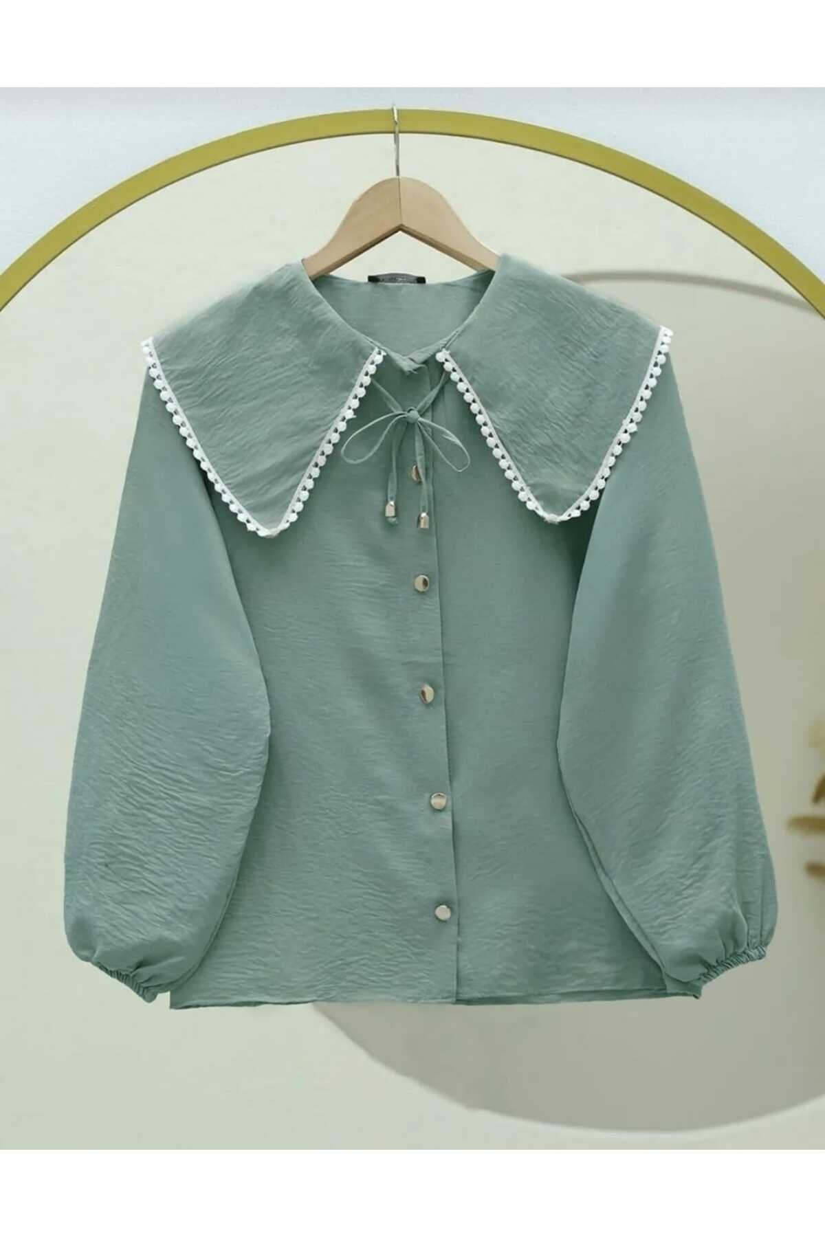 MODA VEDAT Kadın Güpürlü Yaka Kısa Gömlek 00265