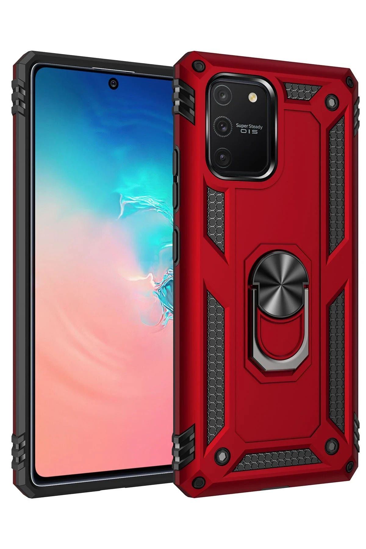 NewFace Samsung Galaxy A91 / S10 Lite Kılıf Sofya Yüzüklü Silikon Kapak - Kırmızı SVLRS