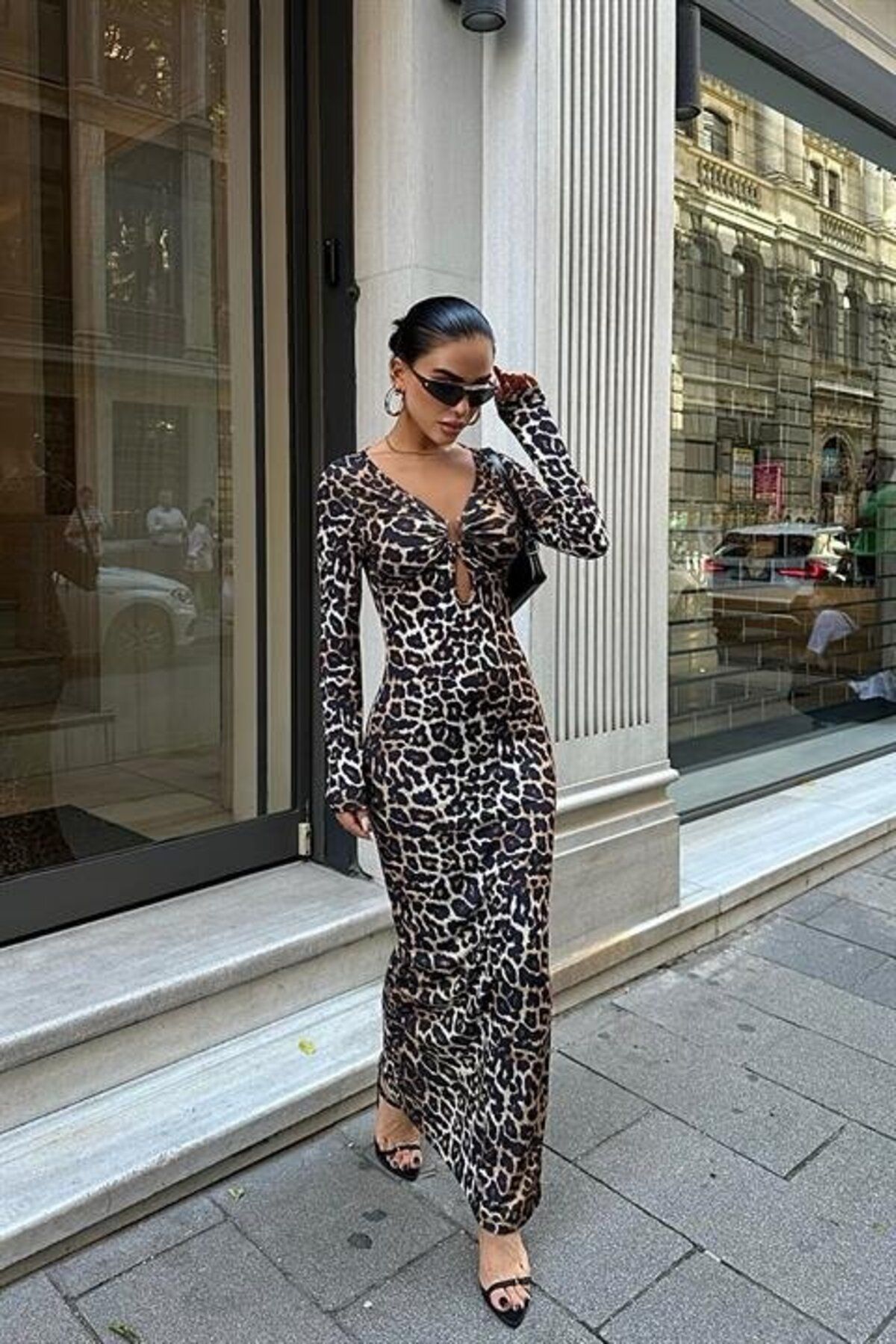 ARUZ MODA Halka Detaylı Leopar Desen Elbise 2823