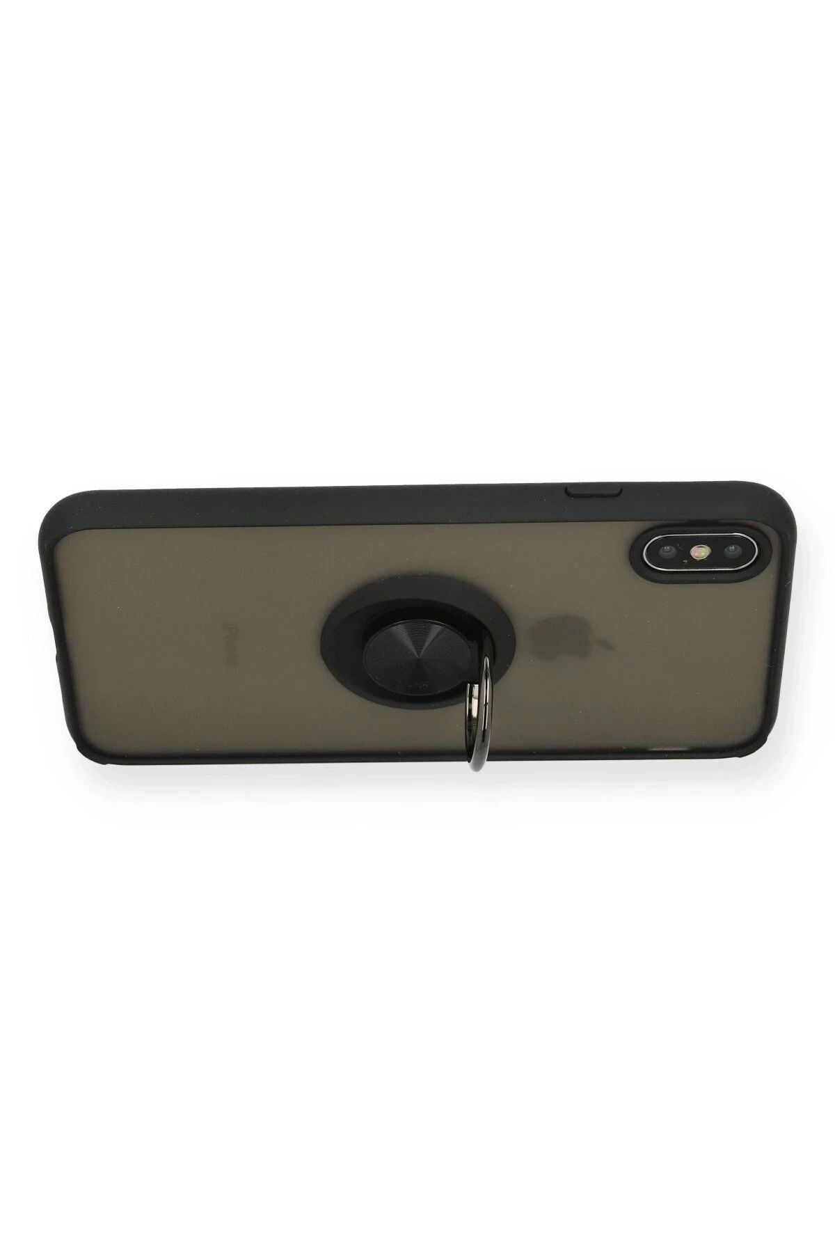 NewFace iPhone XS Max Kılıf Montreal Yüzüklü Silikon Kapak - Siyah DPMAH