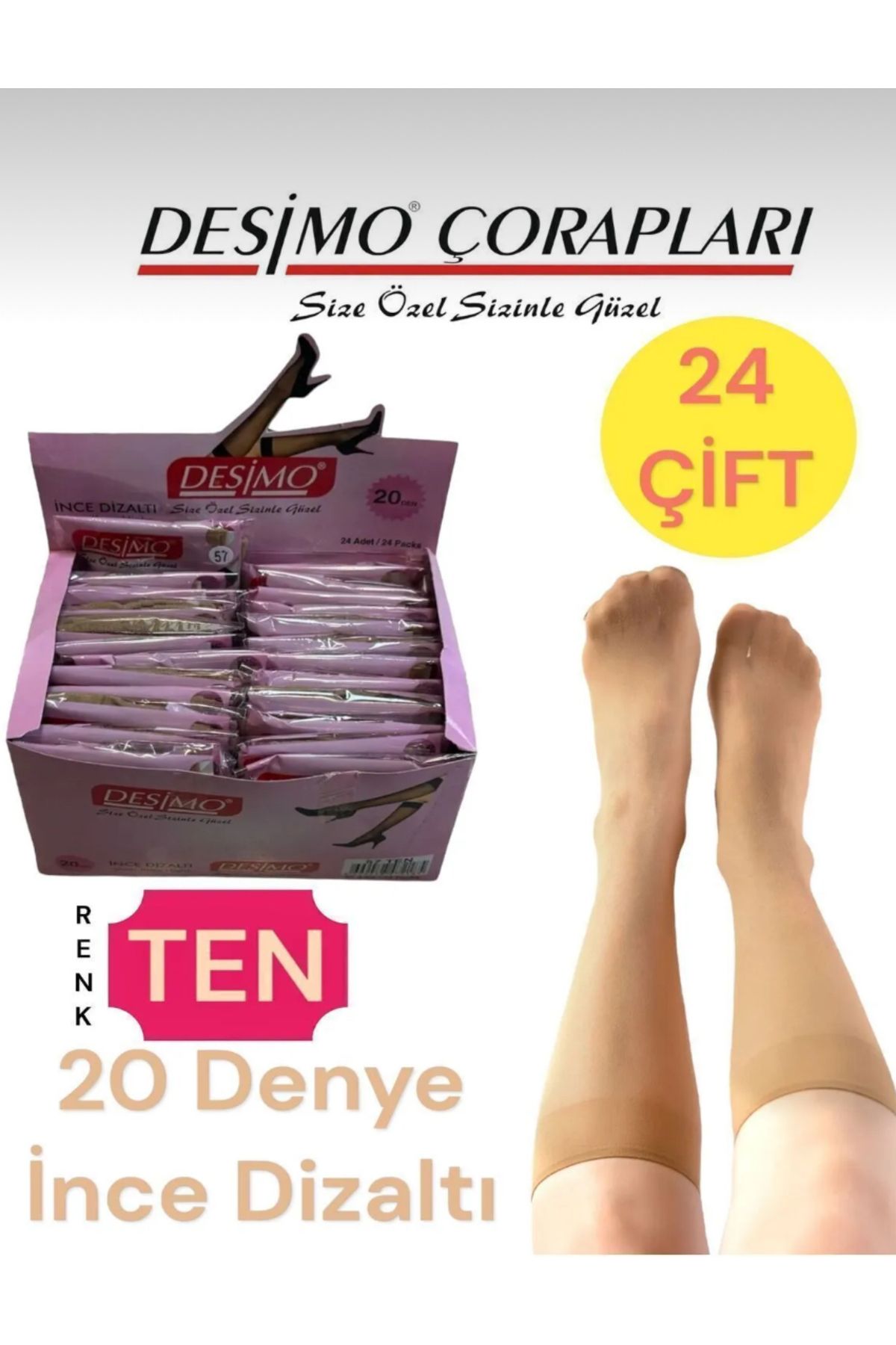 Bambu Kadın İnce Dizaltı Ten Çorap 20 Den 24 Çift Toptan