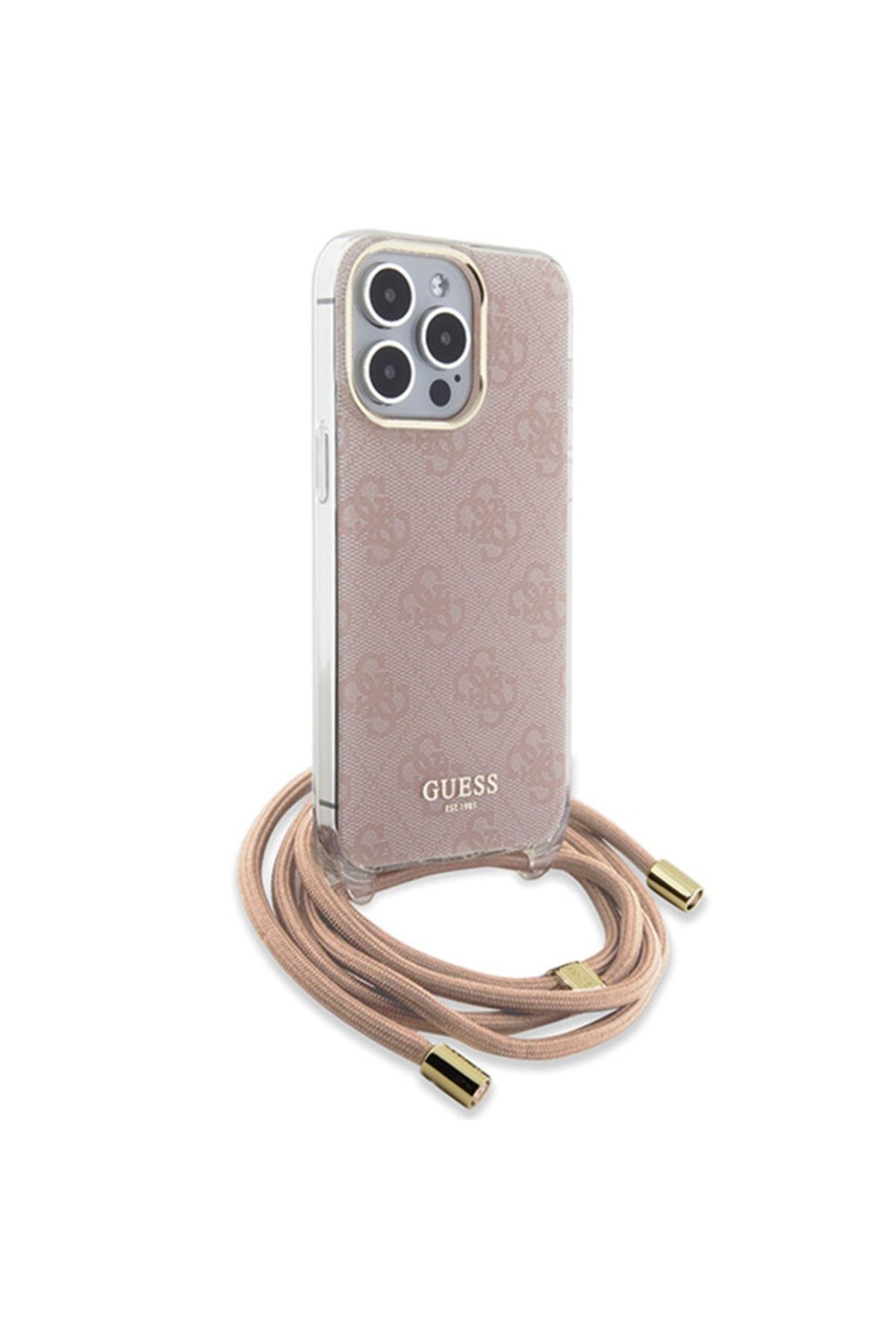 Guess-Iphone 15 Pro Max Case With Cord, Crossbody Cord 4g Print, - Pink 3