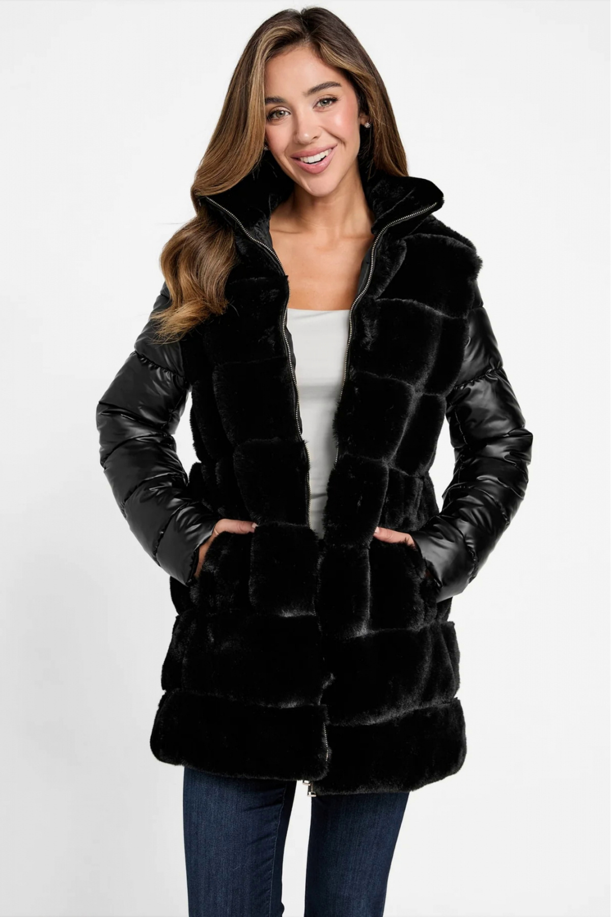 Guess-Guess women's synthetic fur jacket Factory Olivette Black S INTL 1