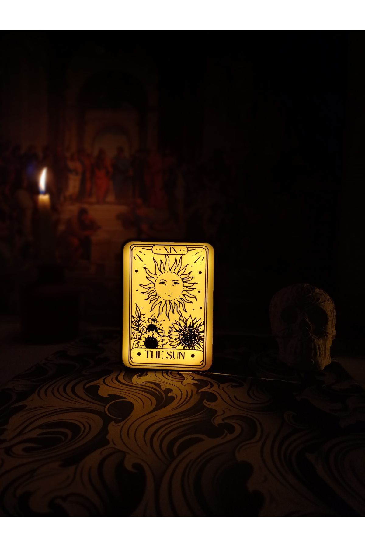 KFK The Sun / Güneş Tarot Kartı Gece ve Masa Lambası