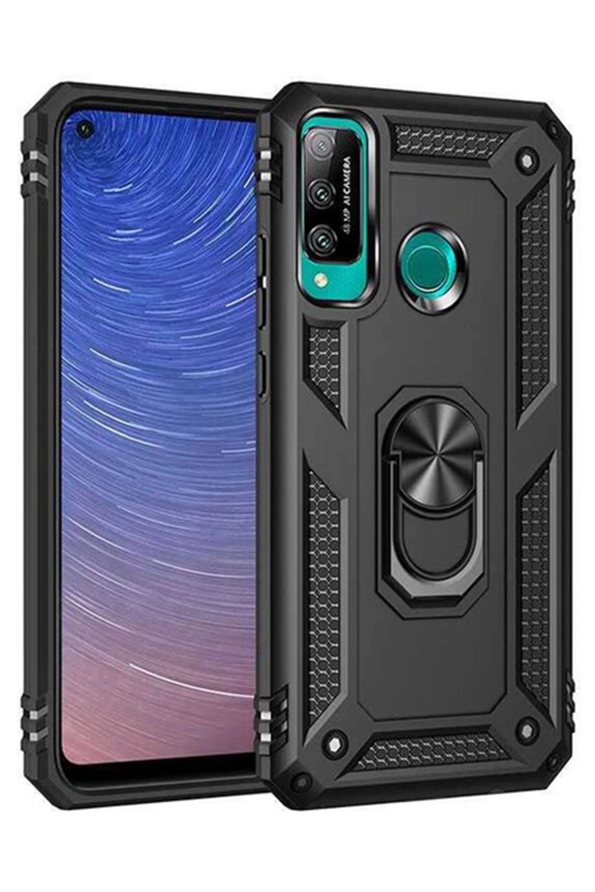 NewFace Huawei P40 Lite E Kılıf Sofya Yüzüklü Silikon Kapak - Siyah BSTMY