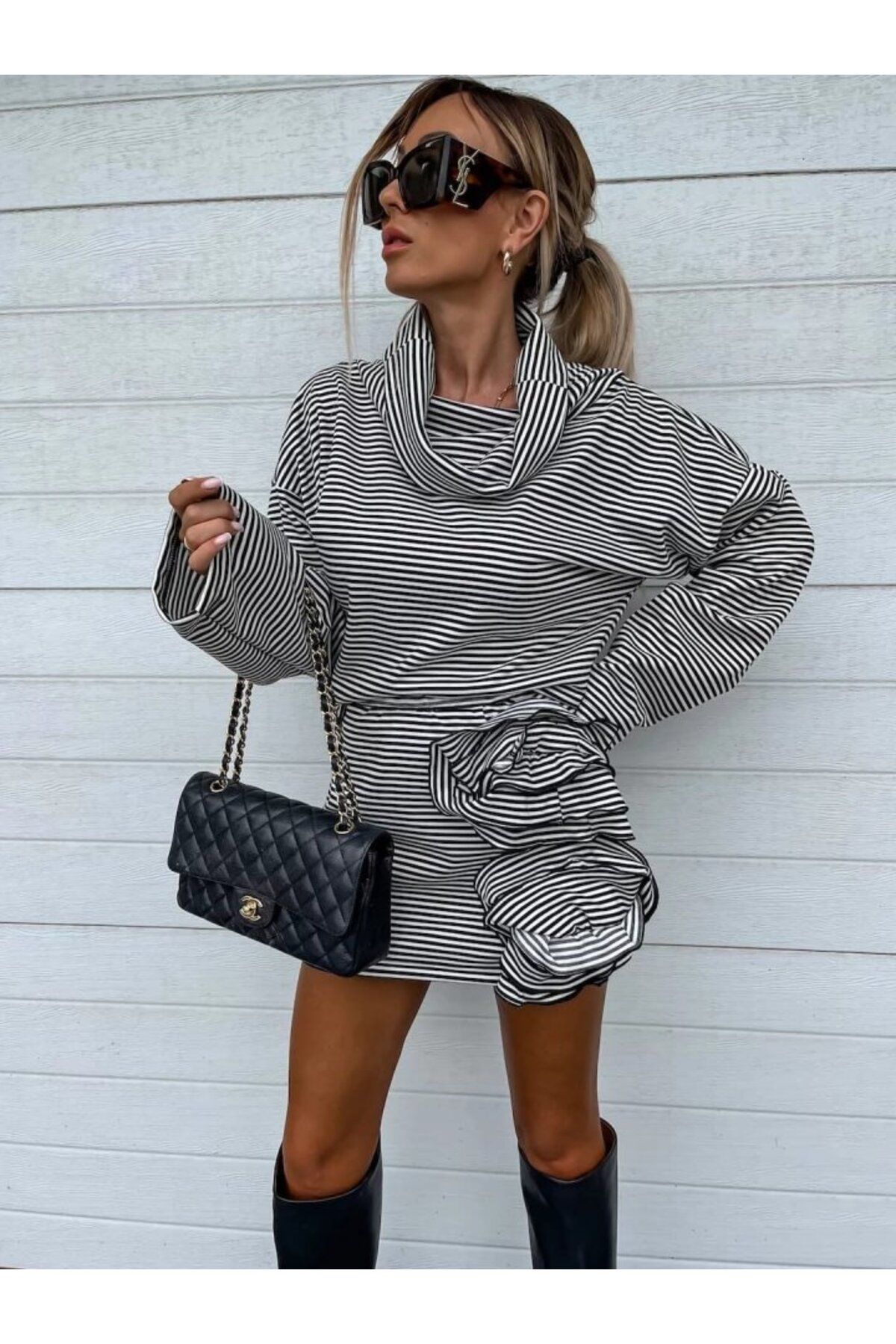 ARUZ MODA Kadın Mendil Yaka Gül Detay Fırsat ürün Mini Elbise