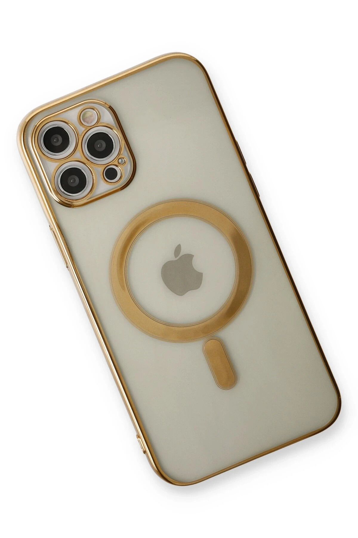 NewFace iPhone 12 Pro Kılıf Magneticsafe Lazer Silikon - Gold DPMAH