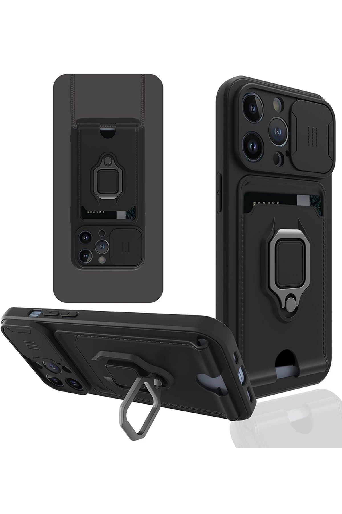 NewFace iPhone 13 Pro Kılıf Zuma Kartvizitli Yüzüklü Silikon - Siyah BSTMY