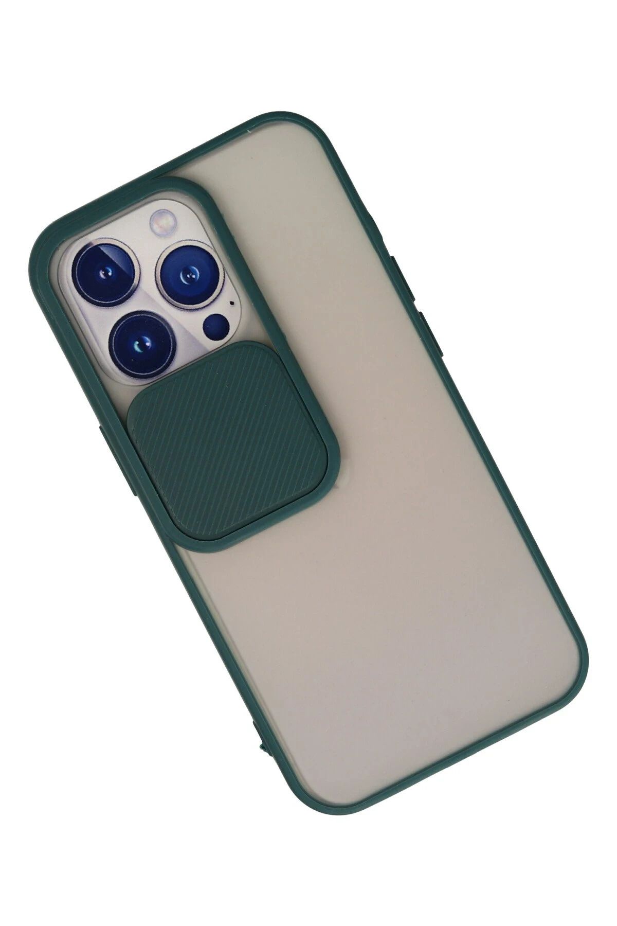 NewFace iPhone 13 Pro Kılıf Palm Buzlu Kamera Sürgülü Silikon - Yeşil WLZOR