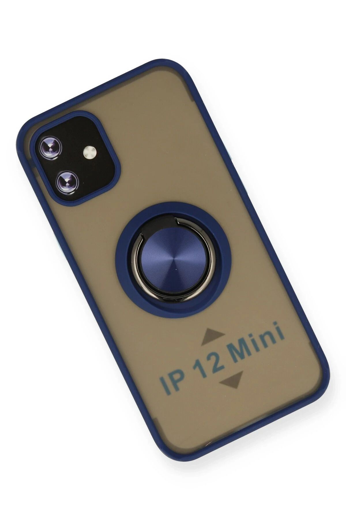 NewFace iPhone 12 Kılıf Montreal Yüzüklü Silikon Kapak - Lacivert BSTMY