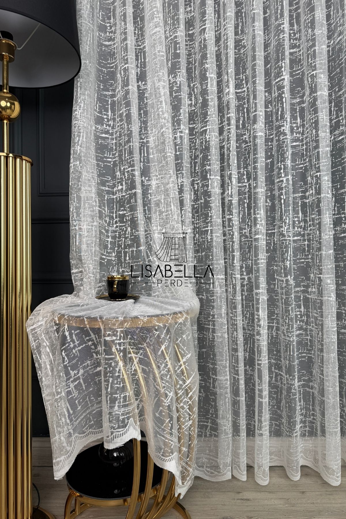 LisabellaHome Lines Çizgisel Geometrik Desen Ütü İstemez Tül Perde (1x2.5 Orta Pile Dikişli)