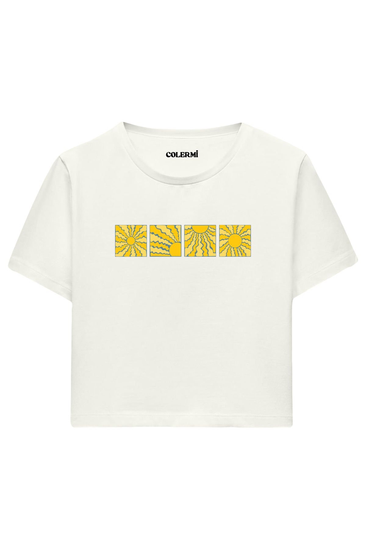 Colermi Güneş Baskılı %100 Pamuk Kadın Crop Tshirt