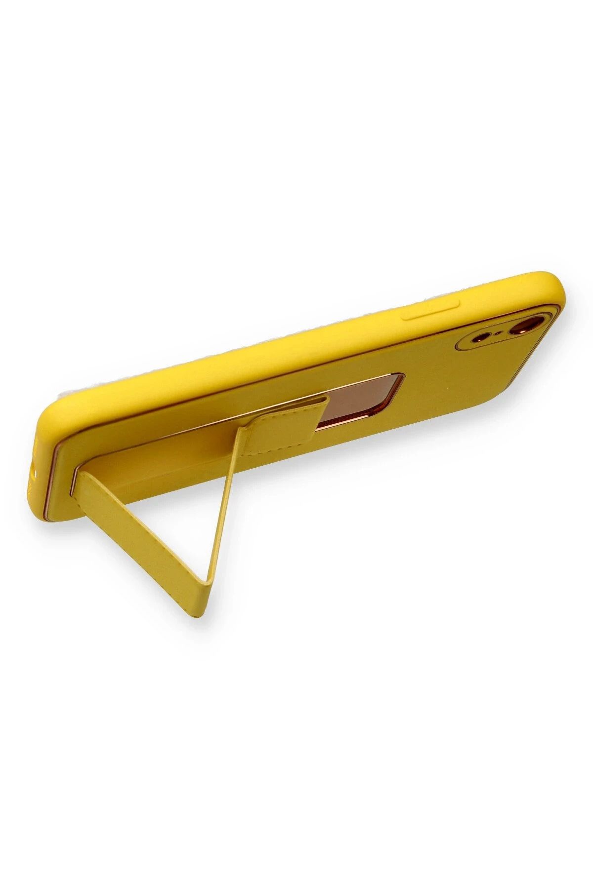 NewFace iPhone XR Kılıf Coco Deri Standlı Kapak - Sarı SVLRS