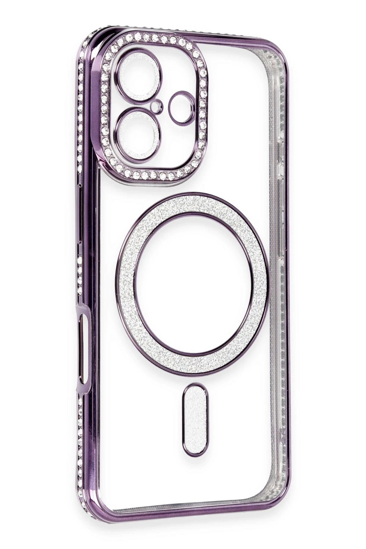 NewFace iPhone 16 Kılıf Joke Simli Magneticsafe Kılıf - Derin Mor SVLRS