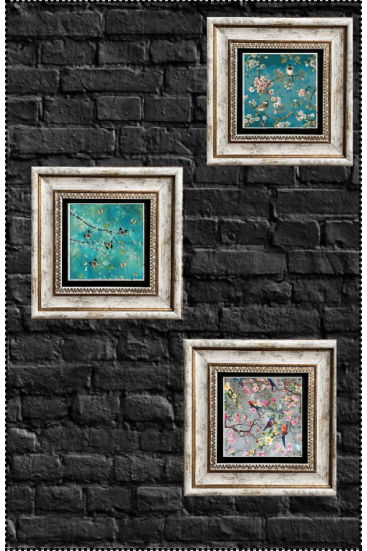 STONEVİVEART Bahar Dalları ve Kuşlar Duvar Tablosu 20x20Cm Doğal Taş Duvar Dekoru