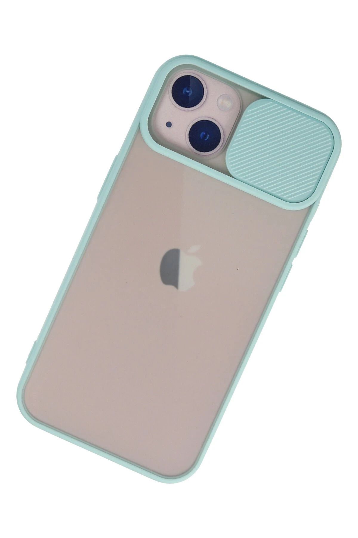 NewFace iPhone 13 Kılıf Palm Buzlu Kamera Sürgülü Silikon - Turkuaz WLZOR