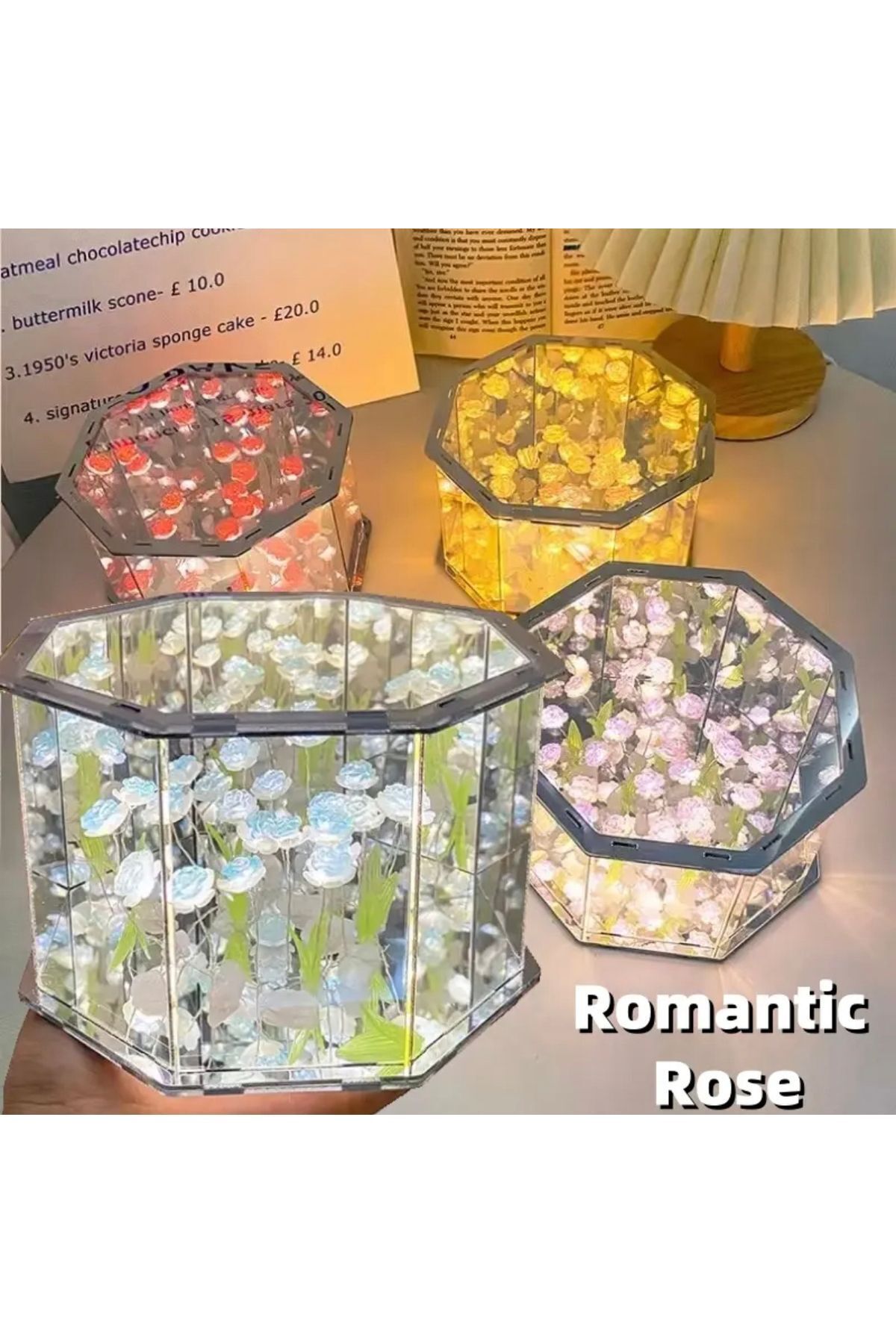 BGA Dekoratif aynalı gül Çiçek Led gece Lamba masa üstü led gül çiçek lamba 15x10cm pil dahil