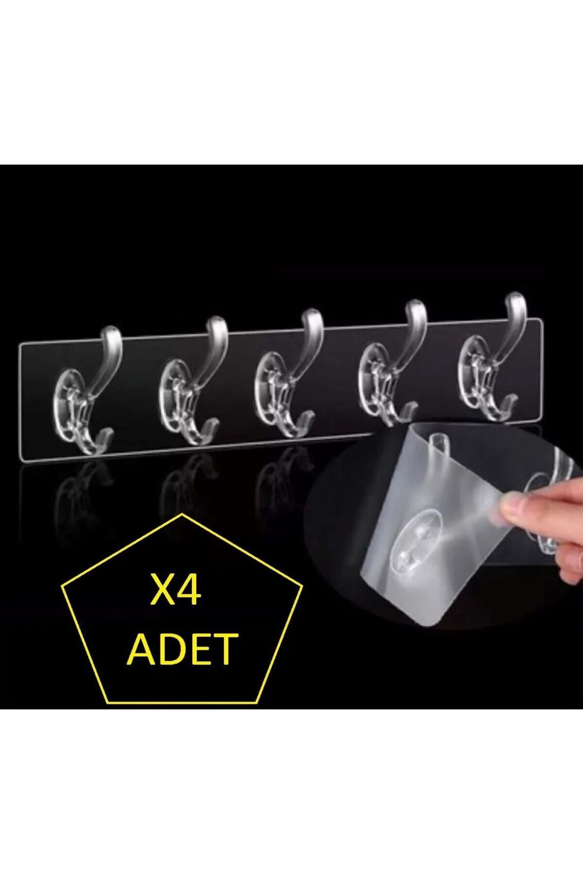YILMAZNARGİLE 4 Adet Kendinden Yapışkanlı Güçlü Şeffaf 5li Askılık - Kapı Arkası Mutfak Duvar Banyo