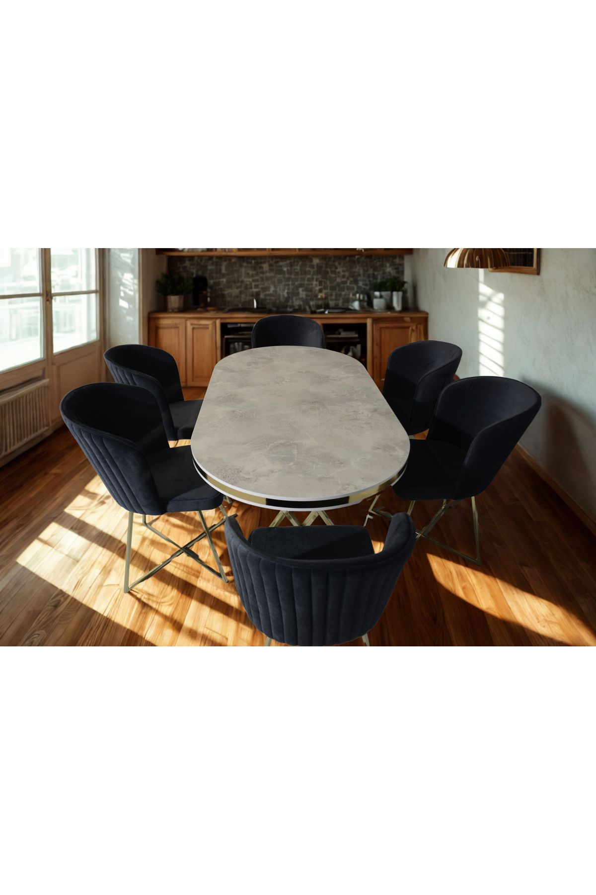 ÜNALMIŞ SALON VE MUTFAK YEMEK MASASI TAKIMI 90X170 ( MASA VE 6 SANDALYE )