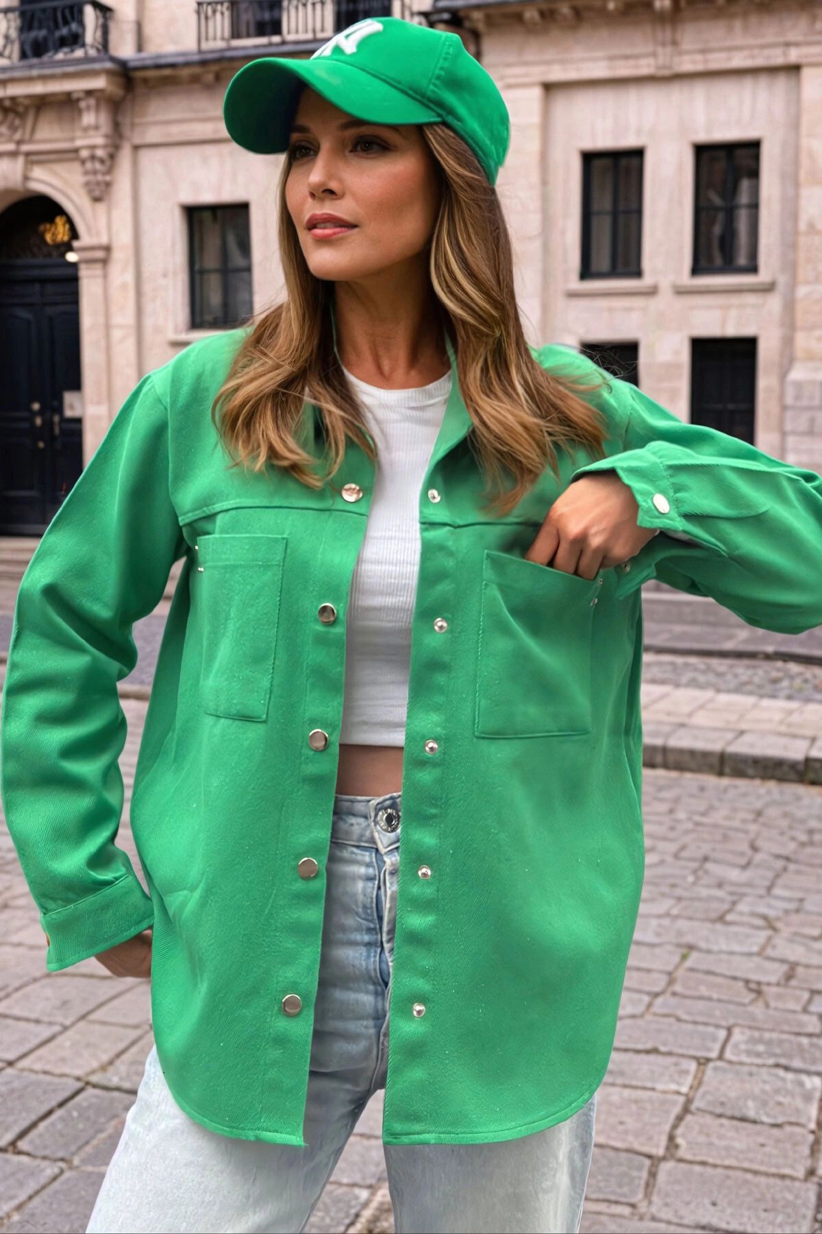 bacc Benetton Gabardin Çift Cepli Çıtçıtlı Gömlek BCBSK-25700-3454