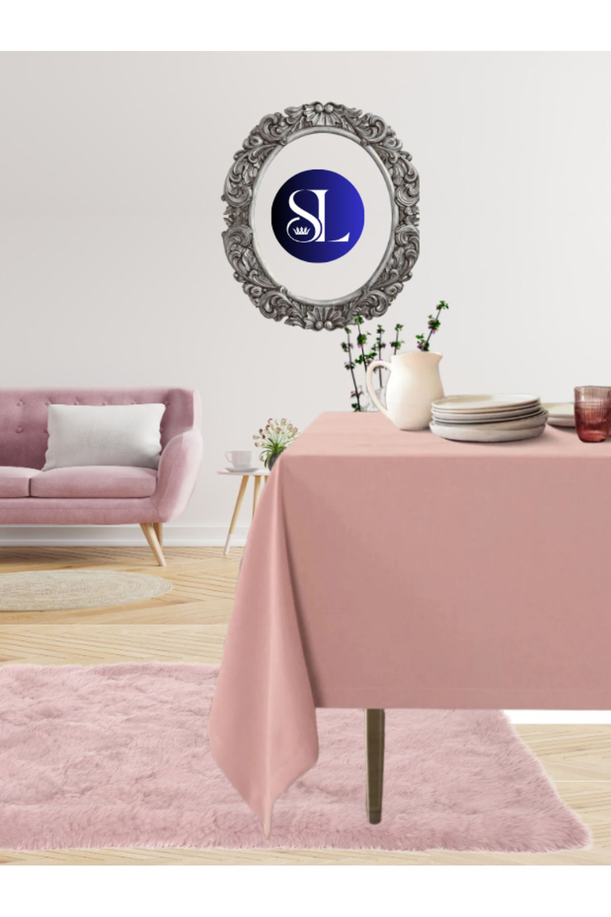 SamLive Kadife Dokulu Pembe Masa Örtüsü – Lüks ve Şık Tasarım