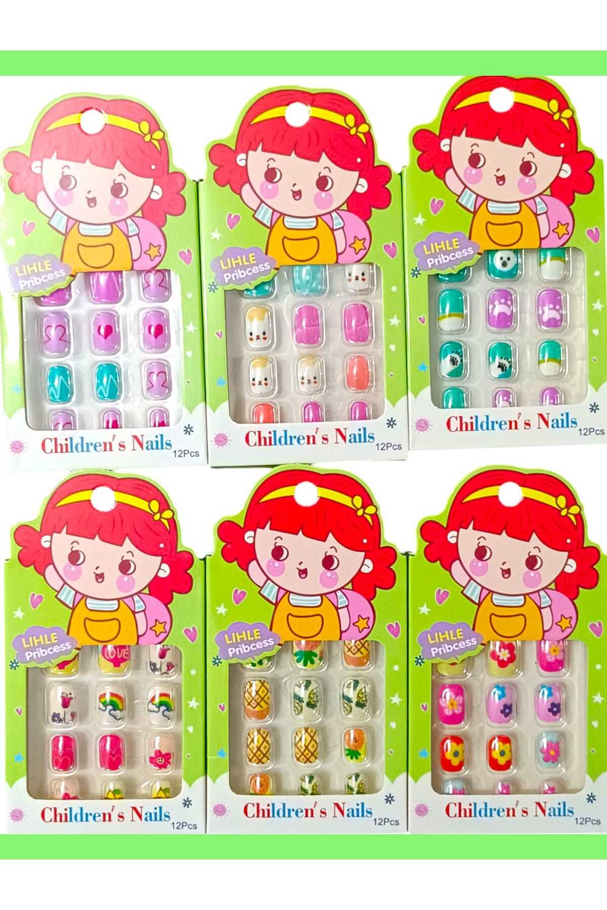 Eva Rose 6 Paket Kendinden Yapışkanlı takma Tırnak Çocuk takma Tırnak Kız çocuk Tırnak Çocuk Takma Tırnağı