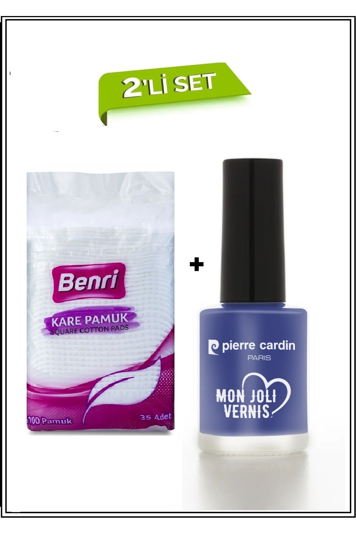 Benri %100 Kare Pamuk + Pierre Cardin Mon Joli Vernis Oje Hediye - 2 Adet Avantajlı Makyaj Seti