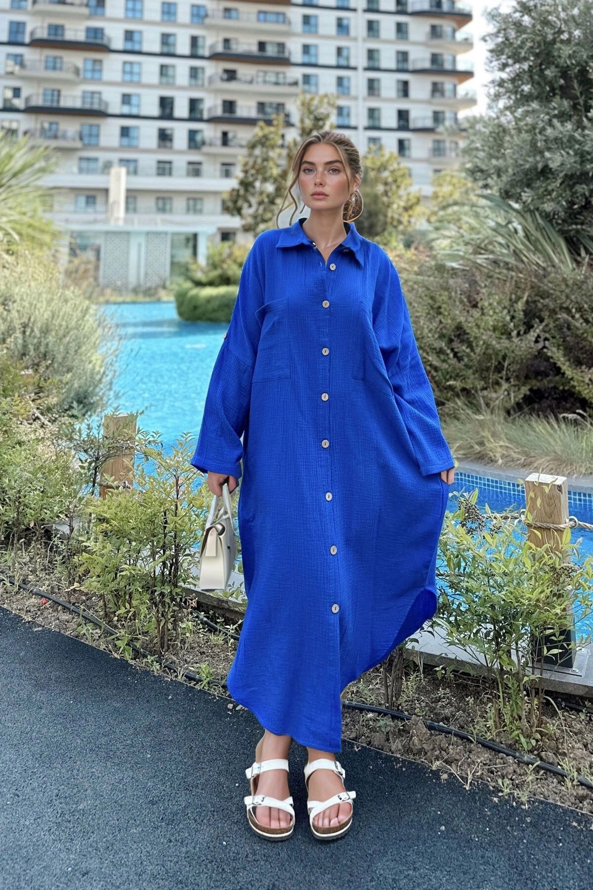 bacc Saks Hafif Kumaş Oversize Elbise BCBSK-25700-3440