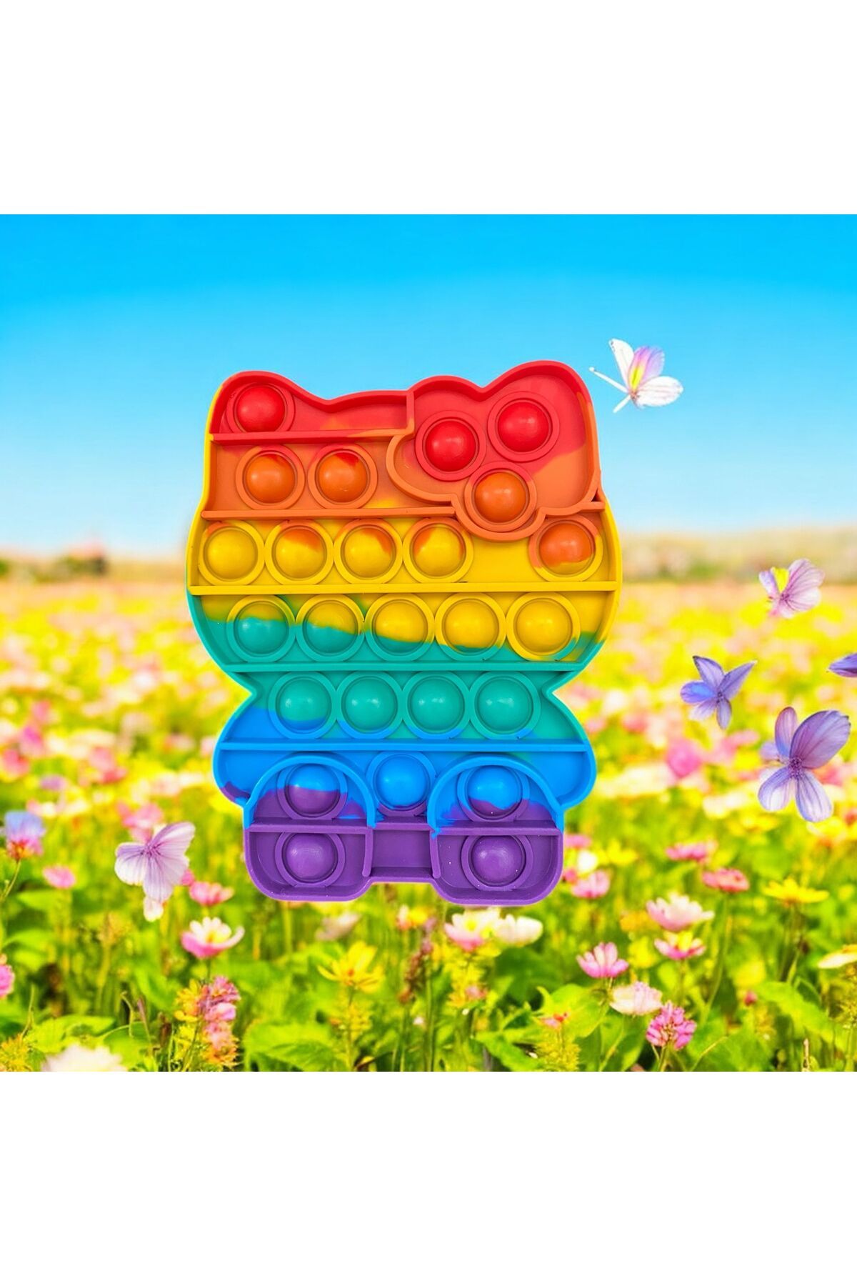 HOLLYHOME Pop It - Hello Kitty Gökkuşağı Renk Duyusal Oyuncak Zihinsel Gelişim Stres Popit