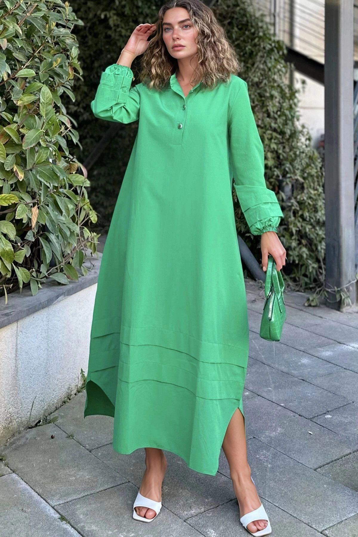 bacc Benetton Oversize Kolu Lastikli Uzun Elbise BCBSK-25700-3517