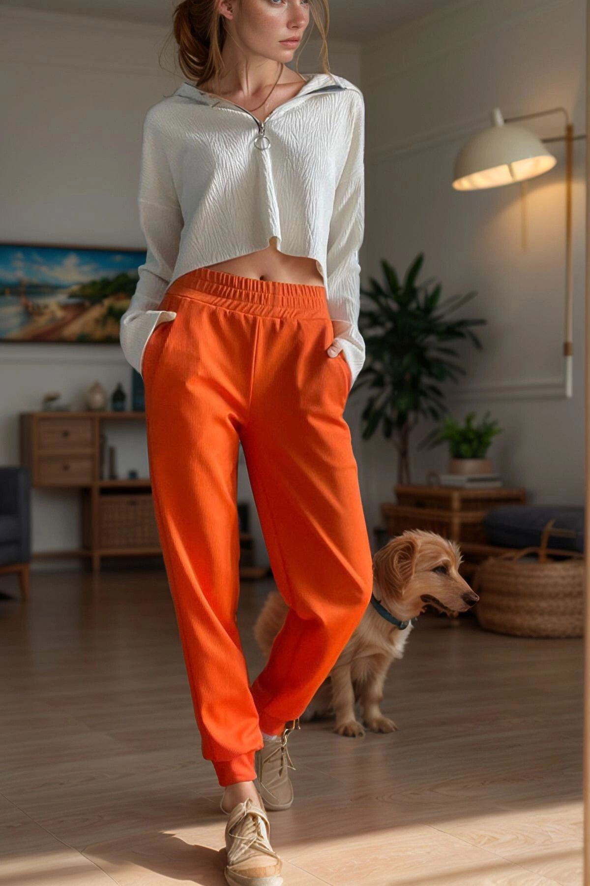 bacc Oranj Kendinden Dokulu Cepli Beli Paçası Lastikli Jogger Pantolon BCBSK-25700-3325