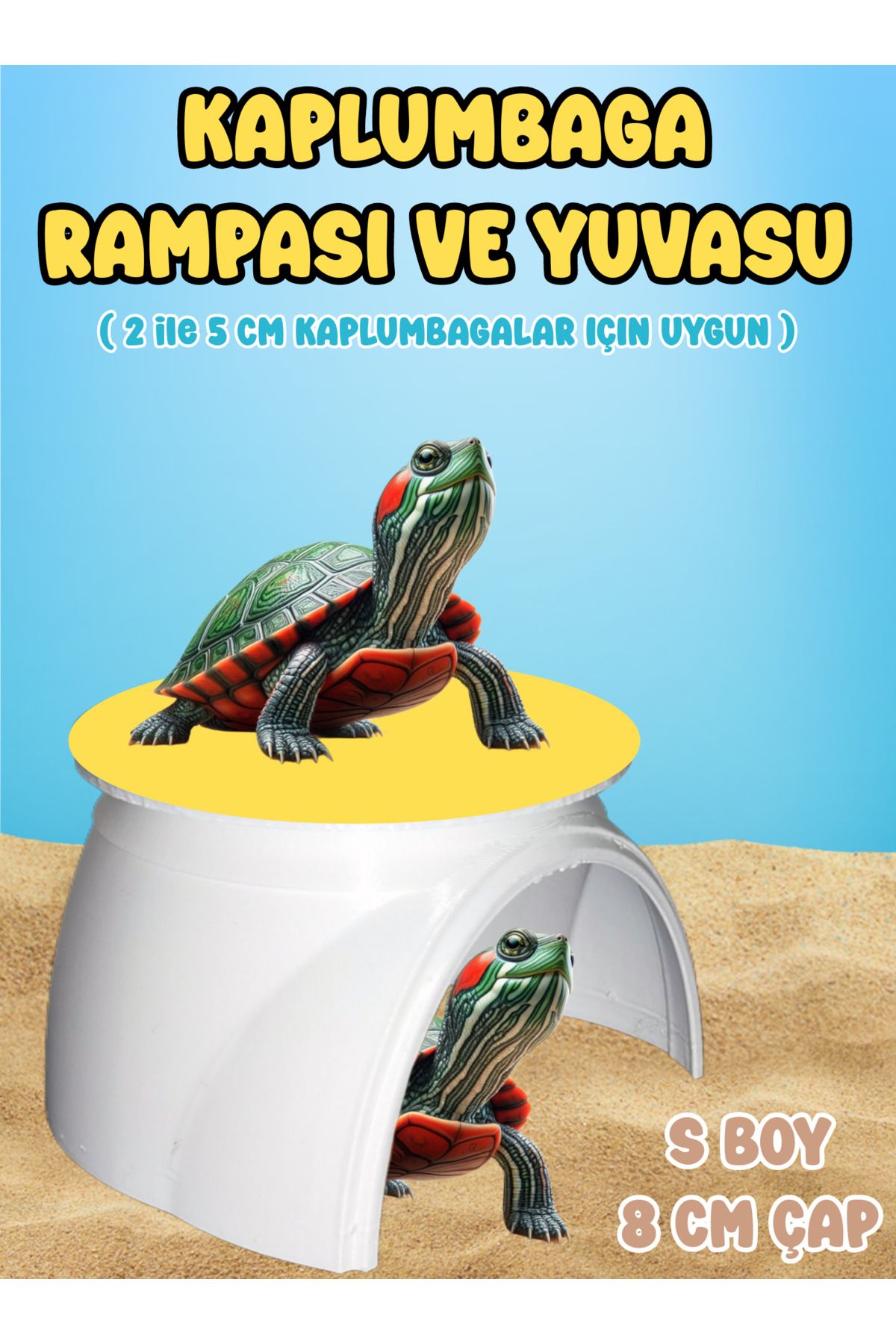 K×MING 2'si 1 Arada Kaplumbağa Rampası ve Yuvası ( S BOY - Sarı ) Kaplumbaga Kayası