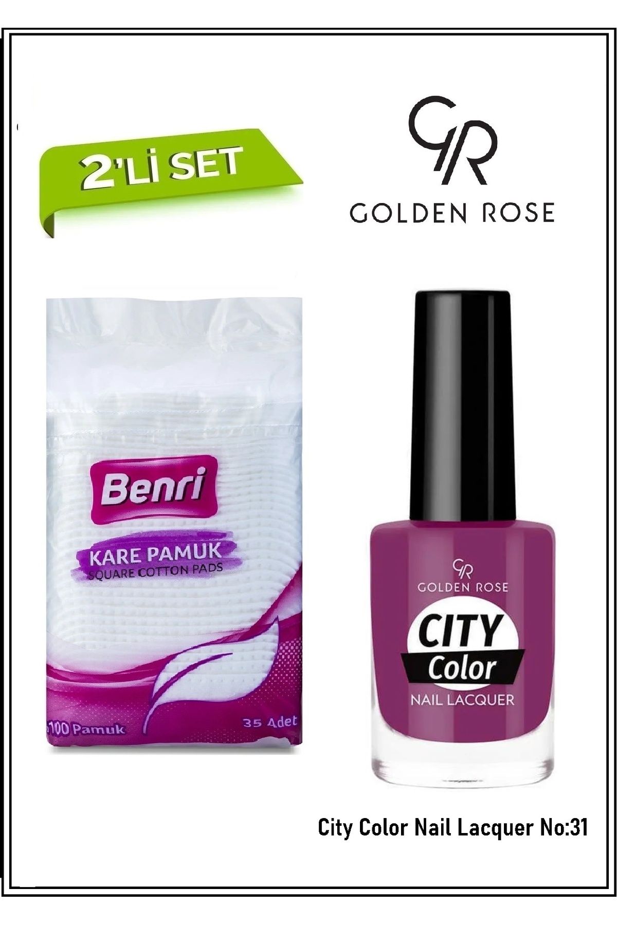 Benri %100 Kare Pamuk + City Color Nail Lacquerx Oje - 2 Adet Makyaj Seti