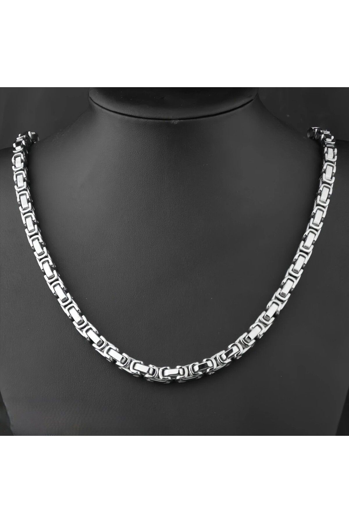 Tasarım Çelik Kolye Kral Zincir Tek Örgü Model 0.5 Mm 55 Cm Bizans Bağlantı Gümüş Silver