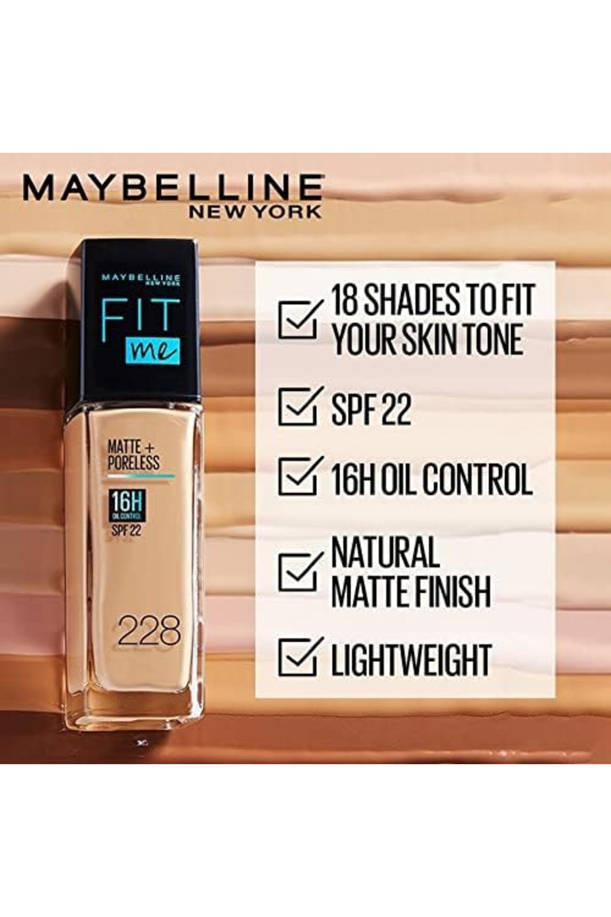 Maybelline New York-Fit Me Matte + Poreless Liquid Foundation SPF 22 332 Golden Caramel 30ml for Com 3