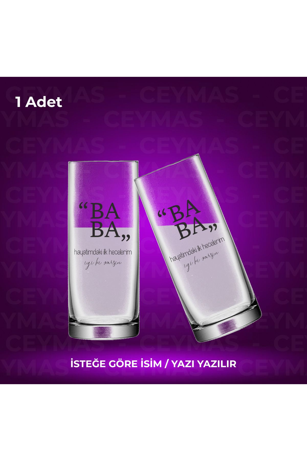 Ceymas Hediyelik Kişiye Özel Baba Baskılı Şeffaf Bardağı