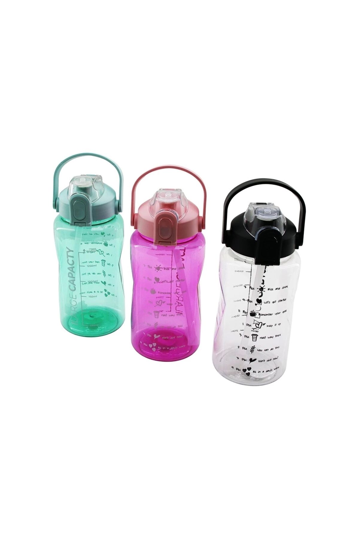HayMed Large Capacıty - 1500ml Motivasyon Suluk Matara Kilitli Kapak - Taşıma Kulp - Renkli Pls (4172)